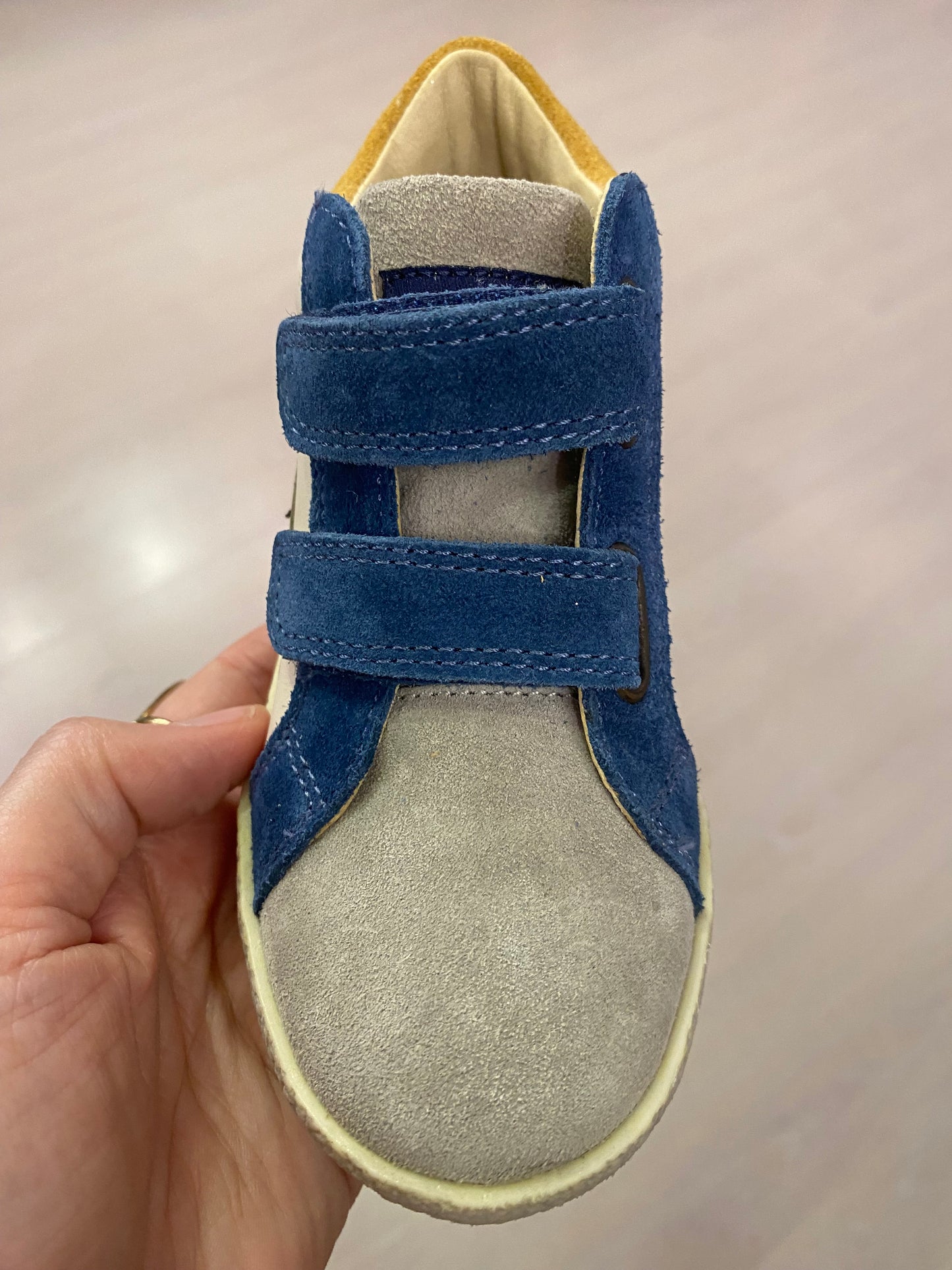 Sneakers bambino pelle bianco grigio azzurro stella verde