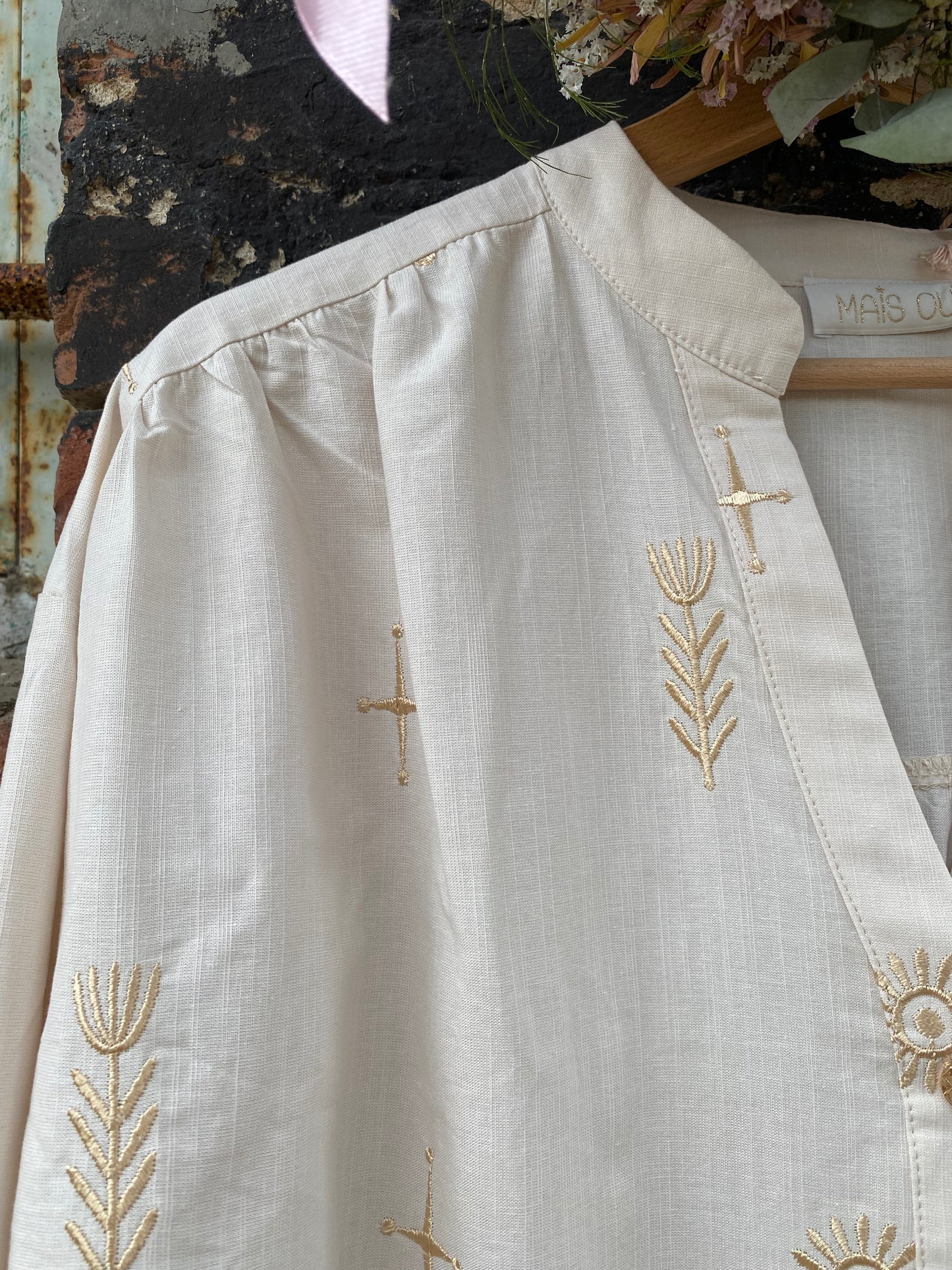 Adèle camicia cotone bianco sporco ricami oro