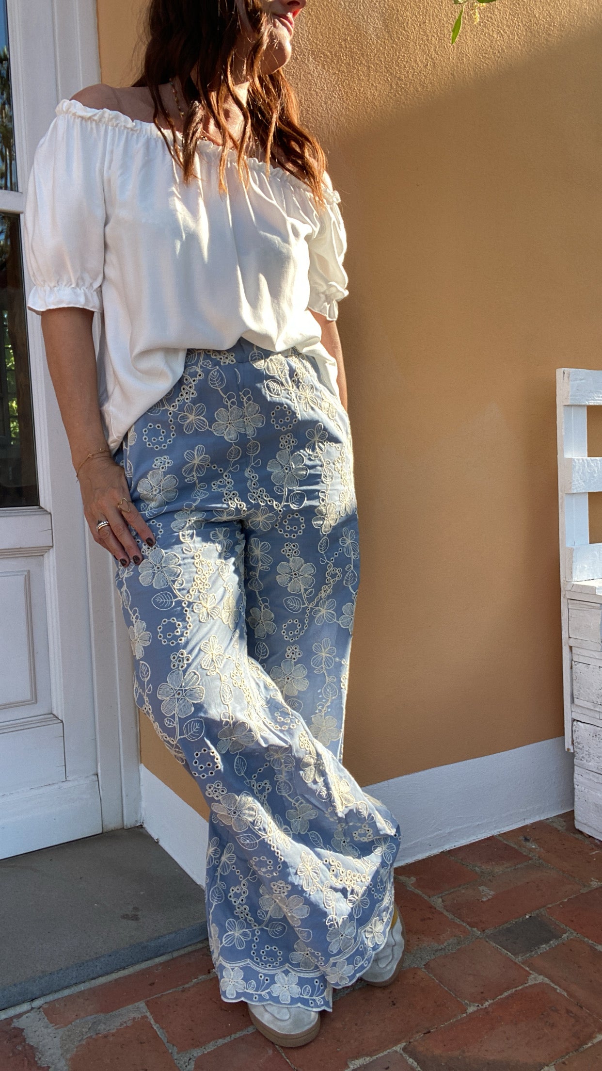 Pantalone Ricami azzurro