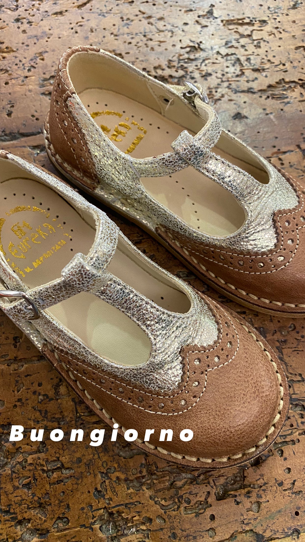 Bebe’ scarpe in pelle bicolore marrone argento vintage