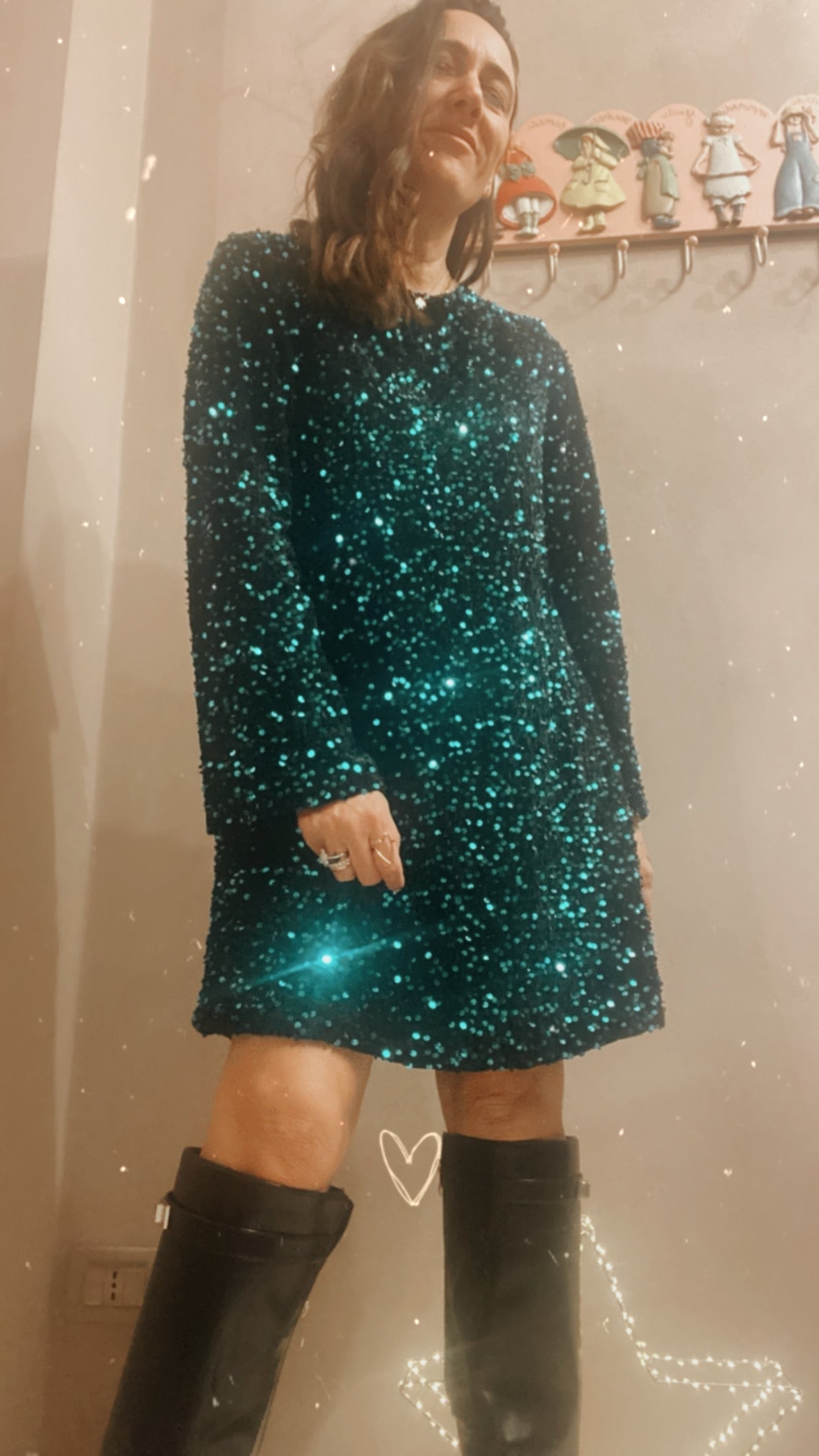 Abito Brille in velluto verde scuro paillettes verde smeraldo