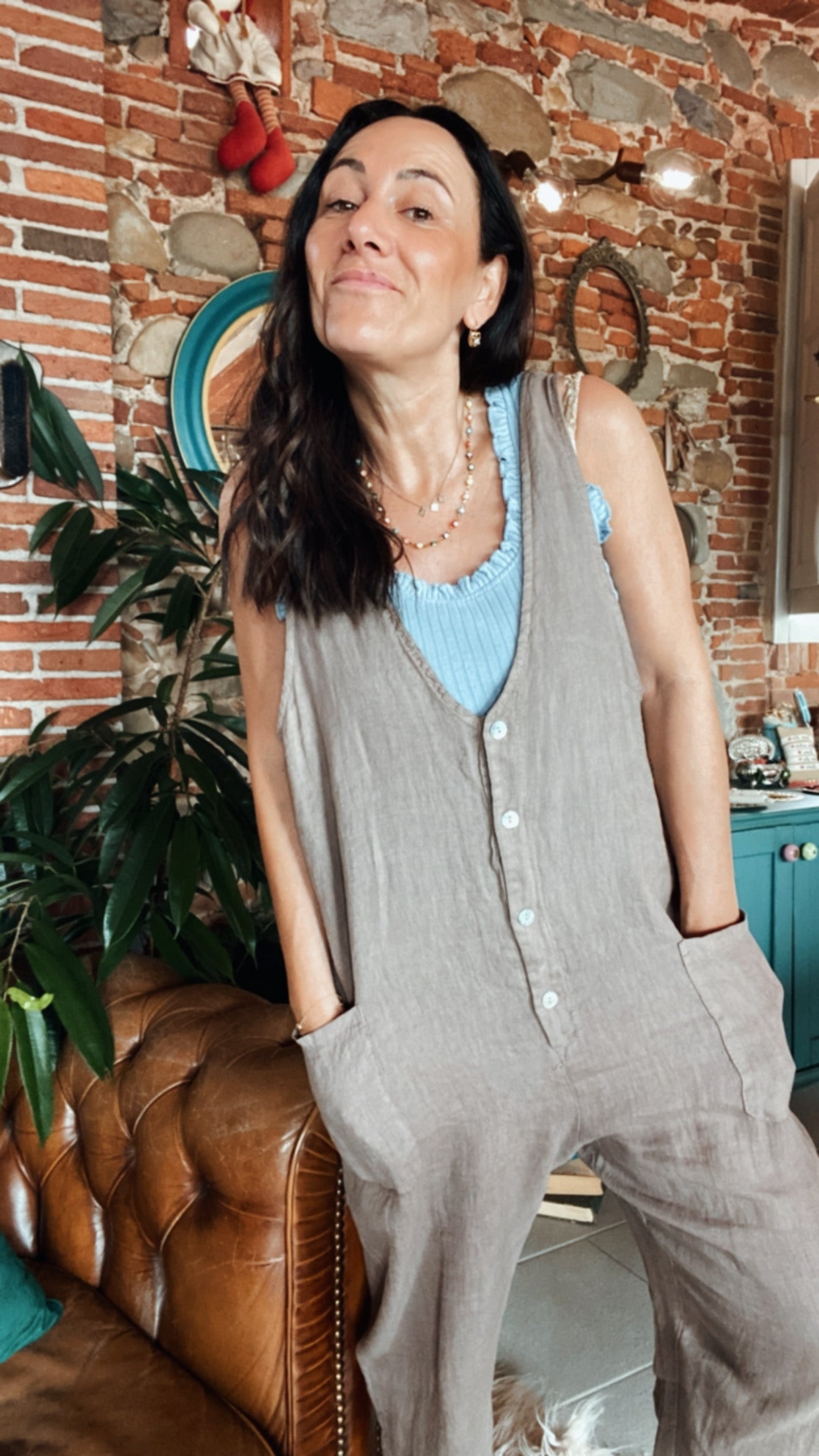 Salopette Jumper Lino colore Mocha Mousse
