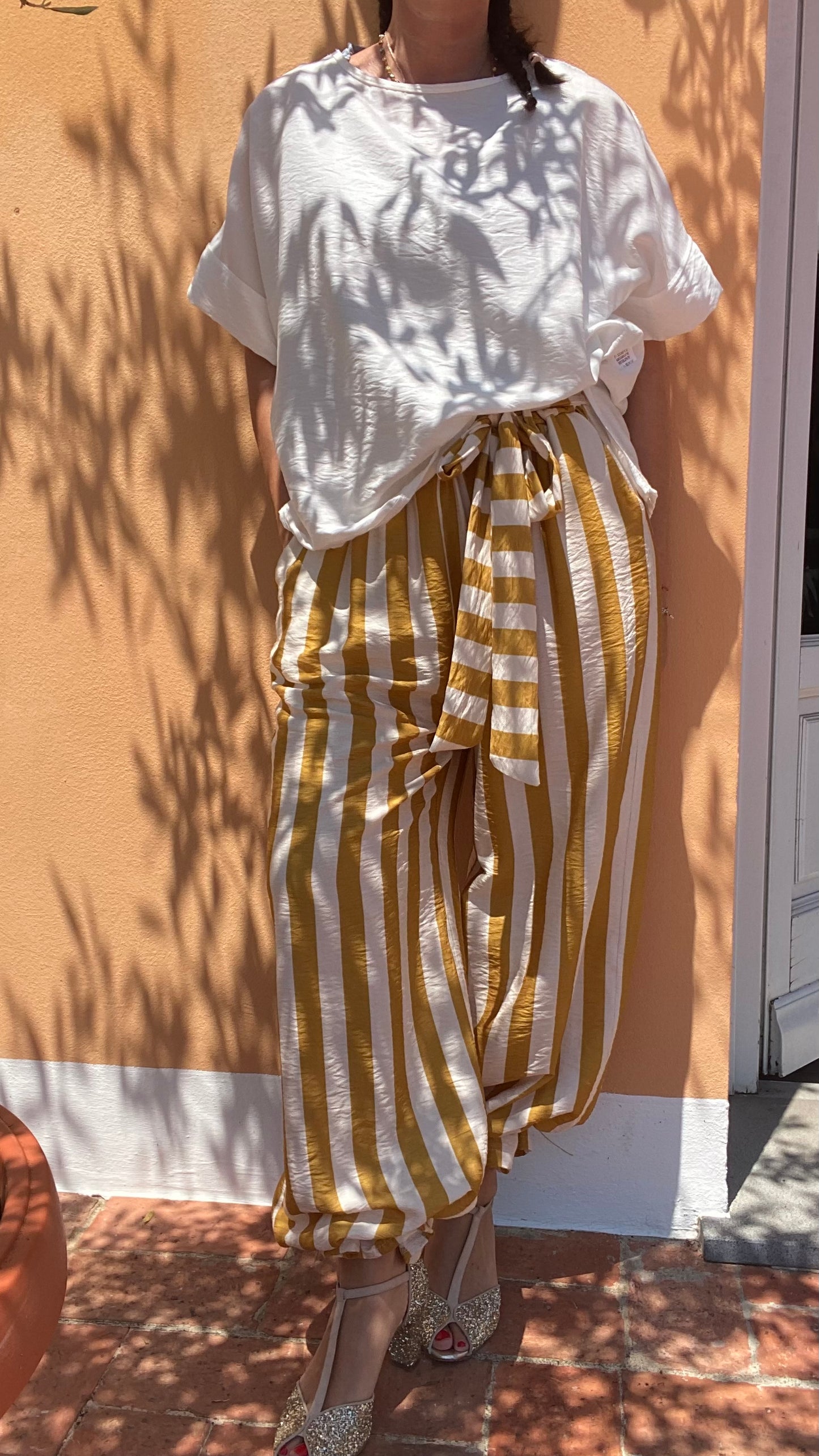 Pantalone Roan righe latte giallo