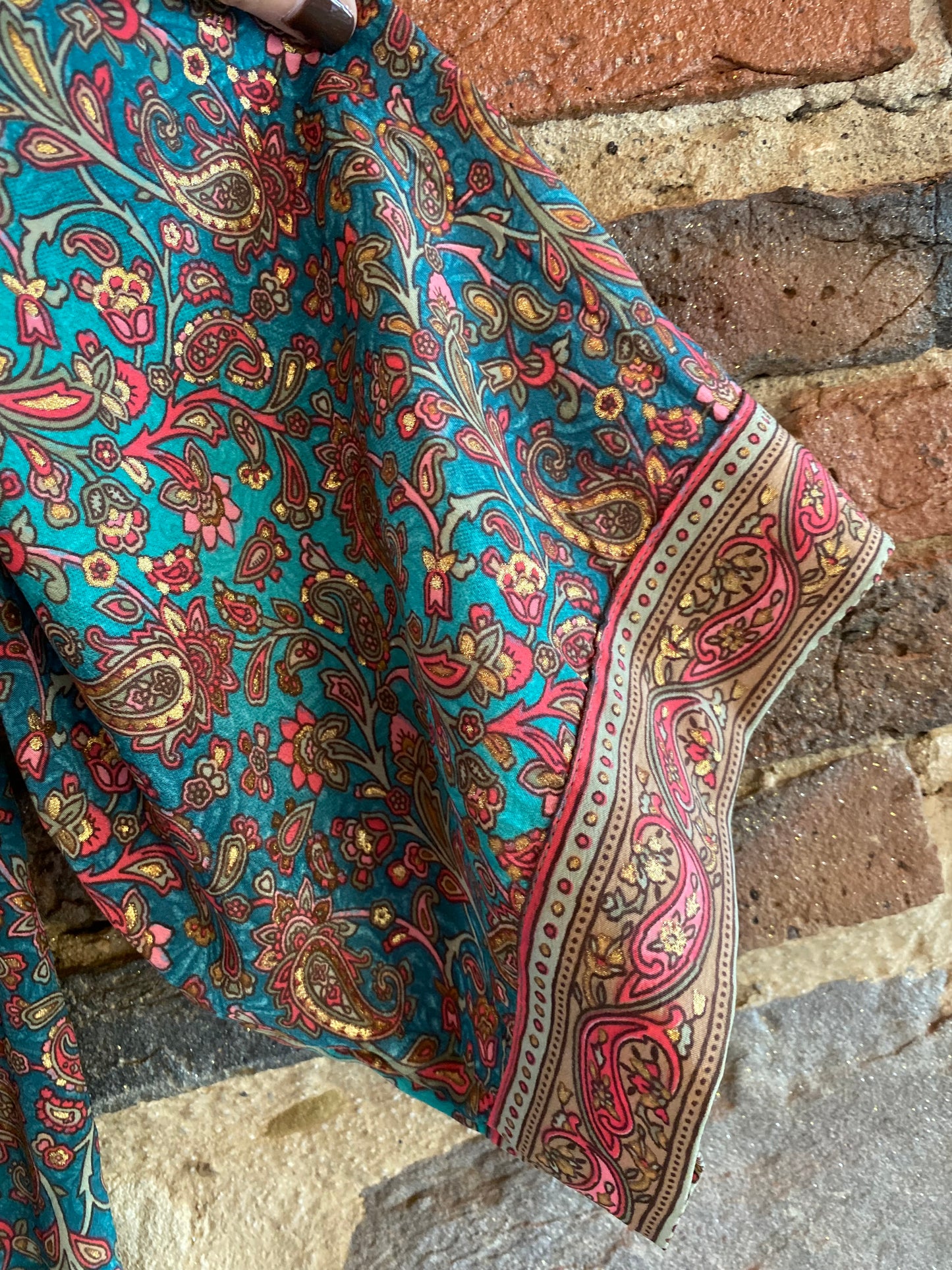 Kimono India verde e bordeaux