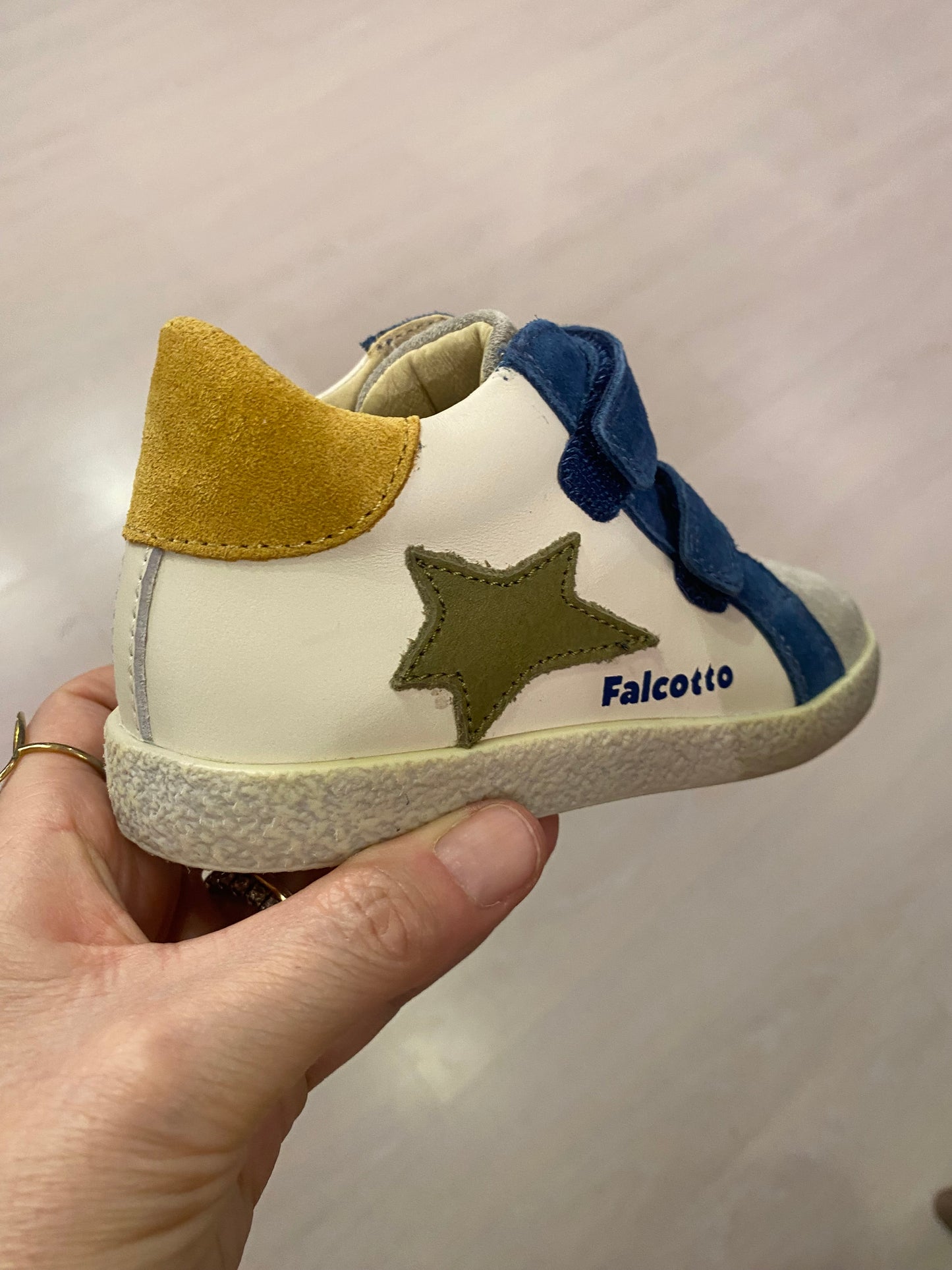 Sneakers bambino pelle bianco grigio azzurro stella verde