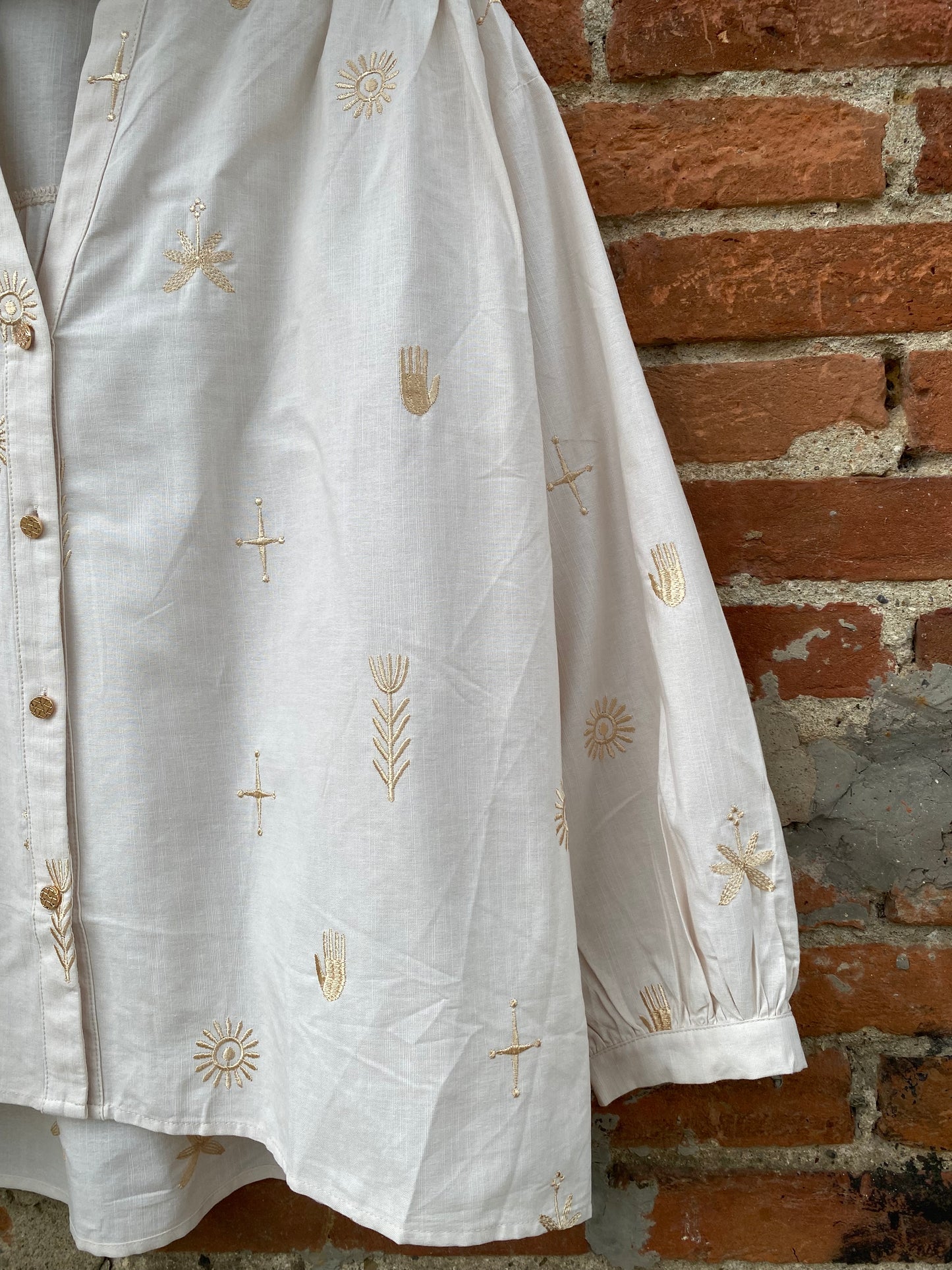 Adèle camicia cotone bianco sporco ricami oro
