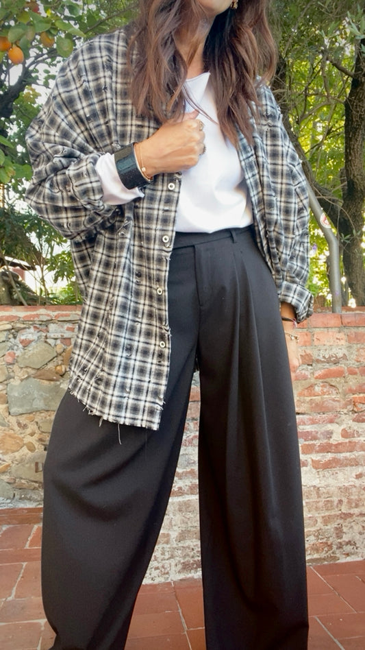 Camicia Mind check black grey