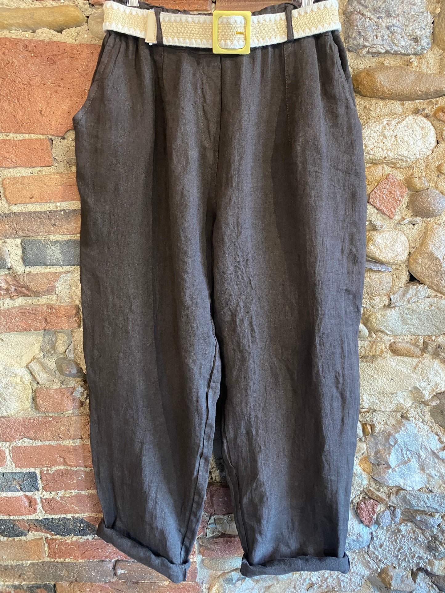 Pantalone Sweet in Lino colore cioccolato