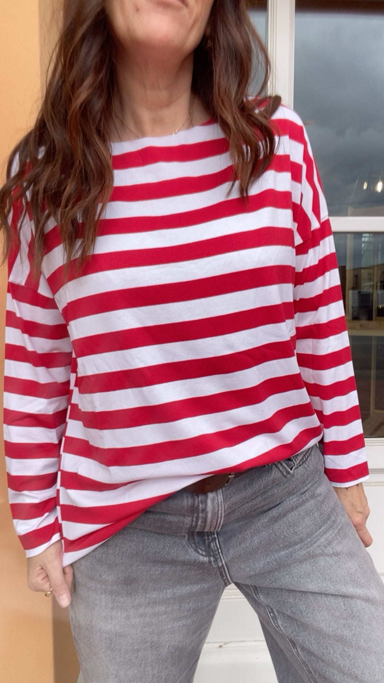 T-shirt Basic riga bianca rossa