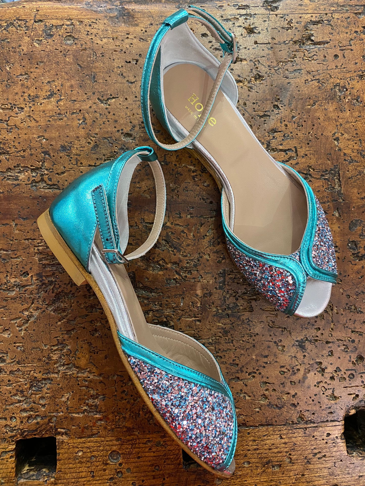 HOPE sandalo donna glitter argento e verde acqua