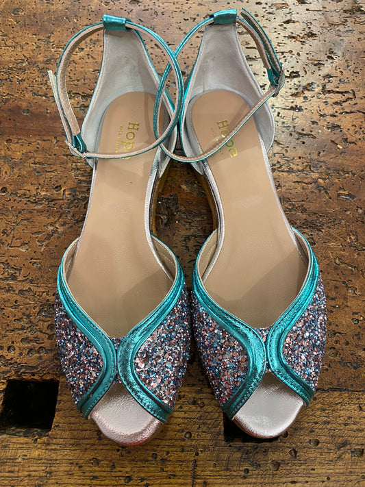 HOPE sandalo donna glitter argento e verde acqua