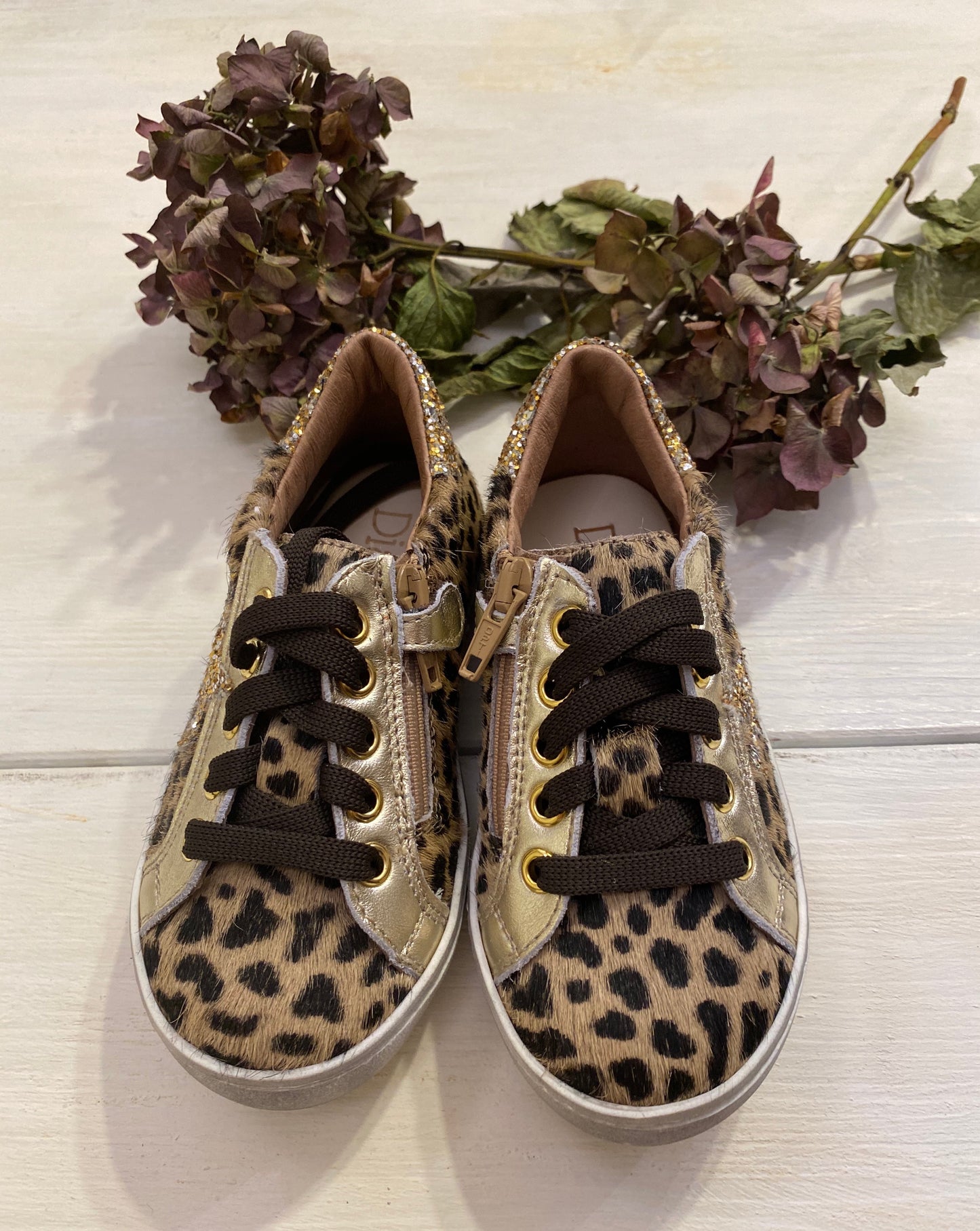 DIANETTI Sneakers bambina effetto animalier con applicazioni glitter oro