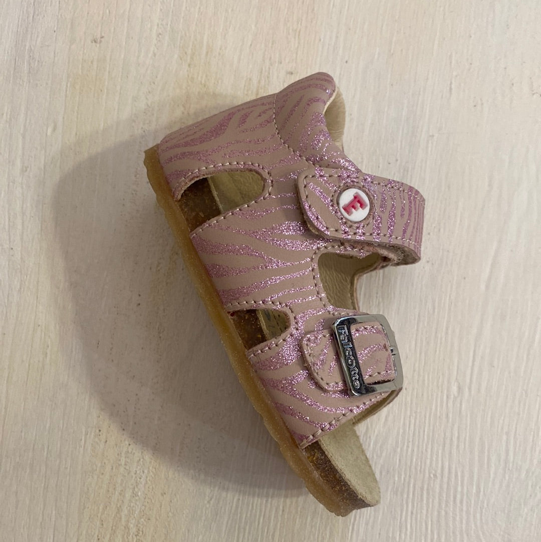 Sandalini in pelle rosa effetto zebrato lurex