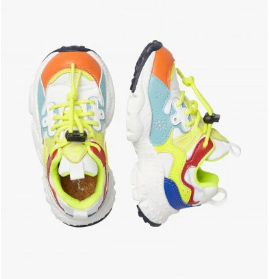 FLOWER MOUNTAIN sneakers eco pelle turchese giallo fluo