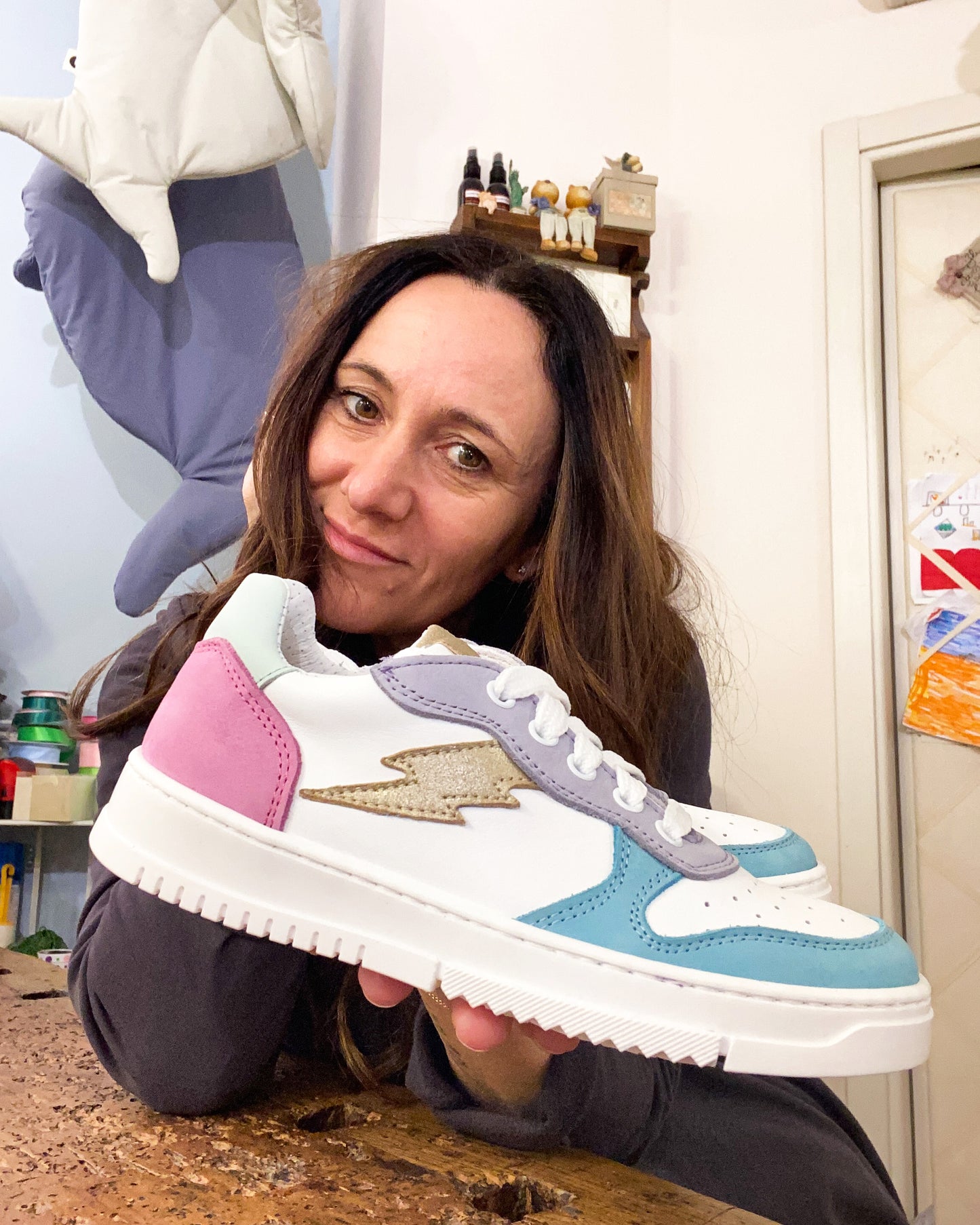 sneakers in pelle bianca lilla tiffany