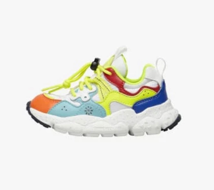 FLOWER MOUNTAIN sneakers eco pelle turchese giallo fluo