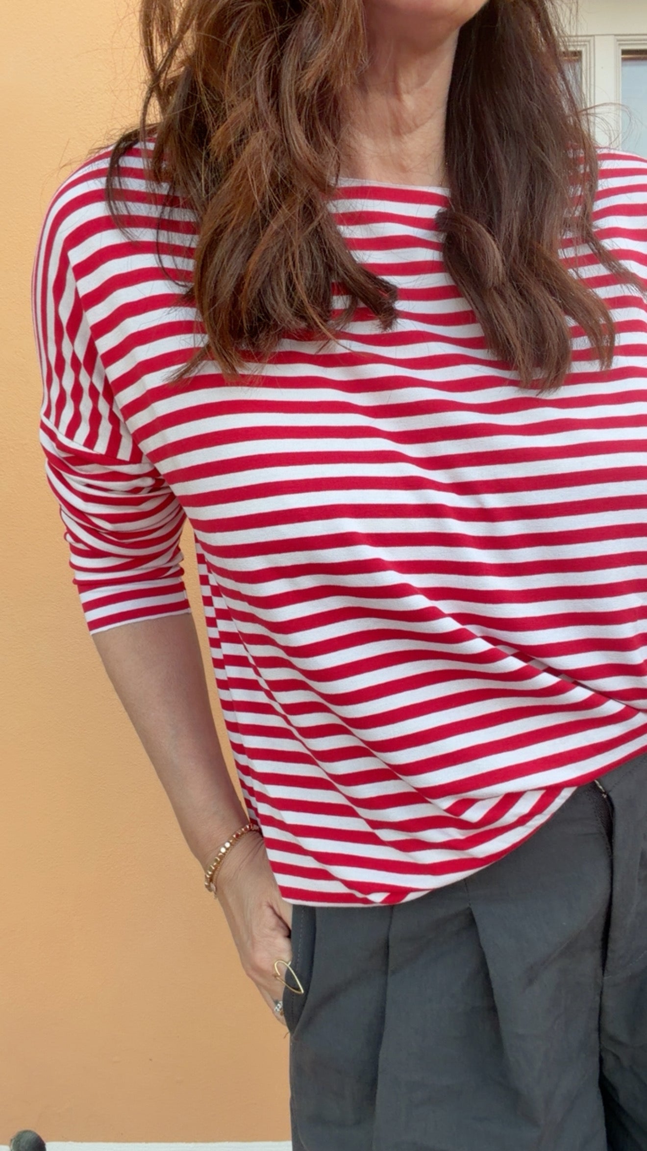 T-shirt Basic riga bianco rosso