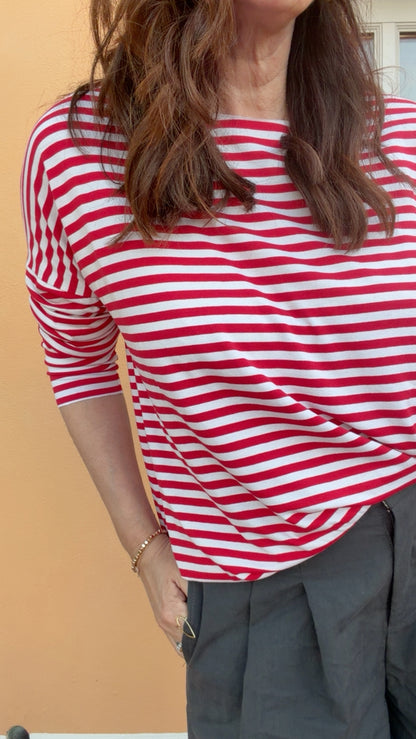 T-shirt Basic riga bianco rosso