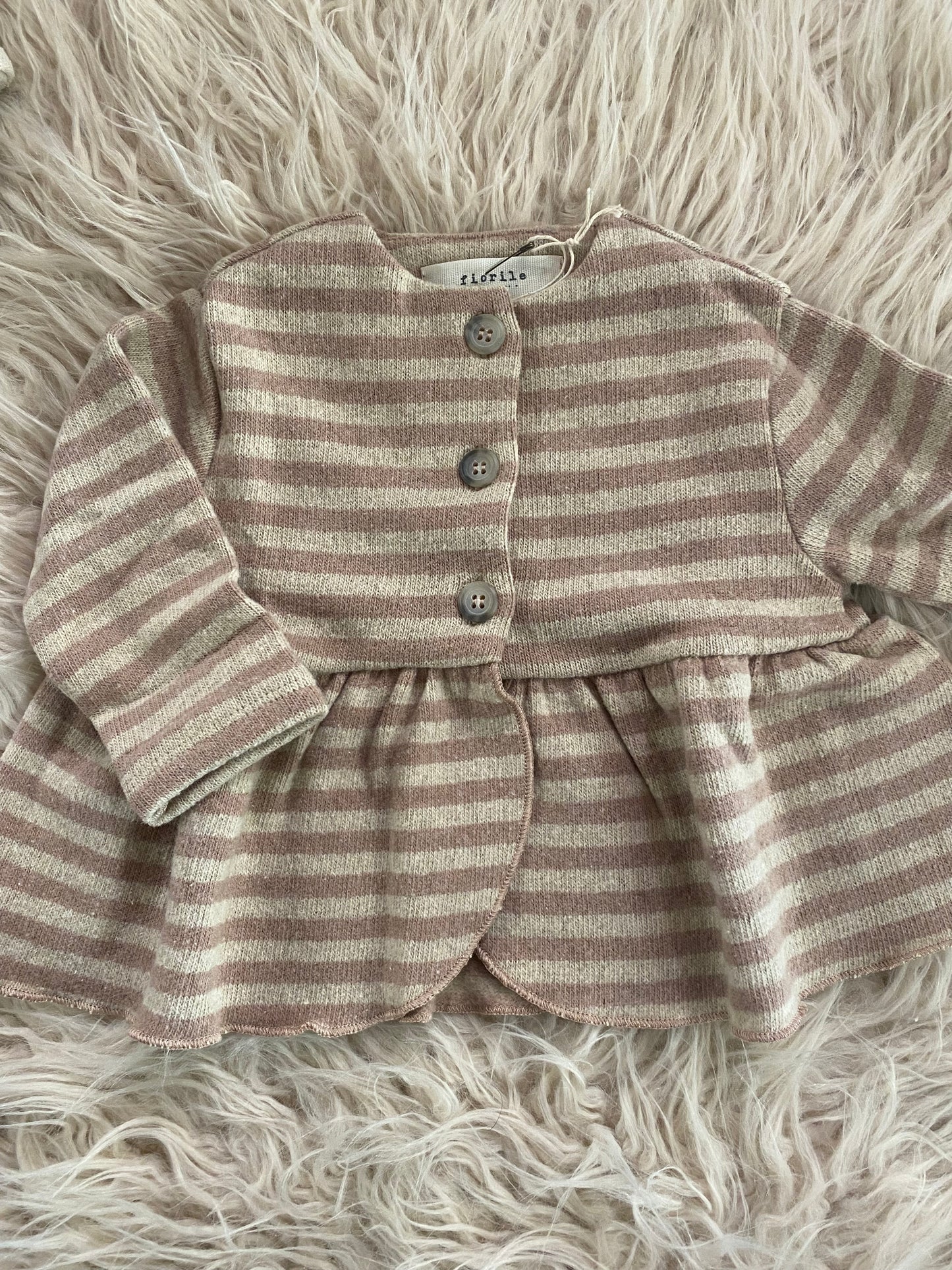 Cardigan caldo cotone riga naturale e rosa