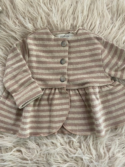 Cardigan caldo cotone riga naturale e rosa
