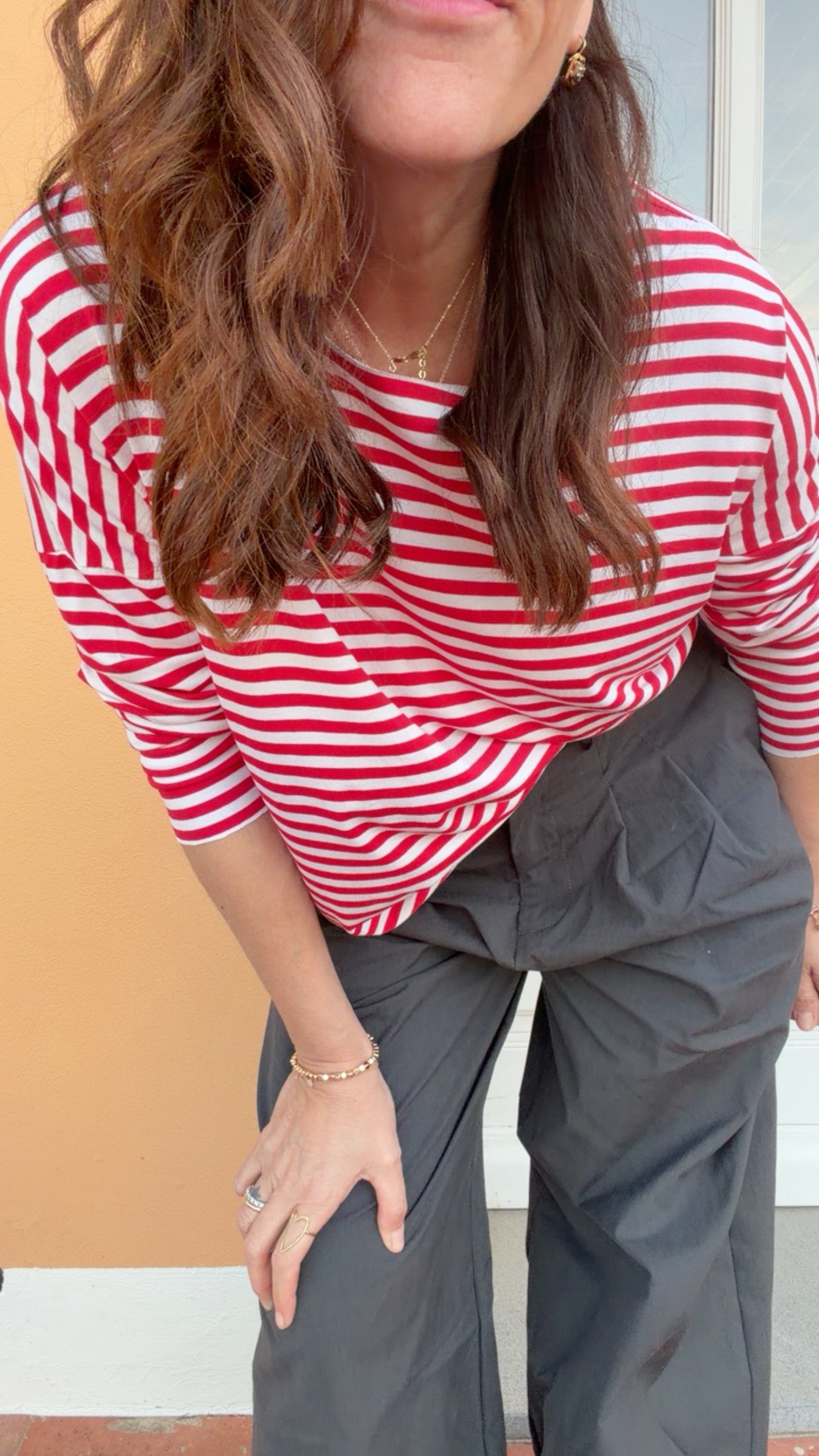 T-shirt Basic riga bianco rosso