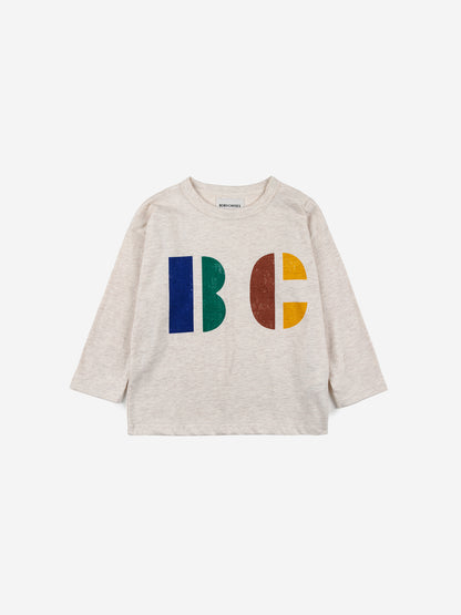 T-shirt bambino in cotone beige stampa B C
