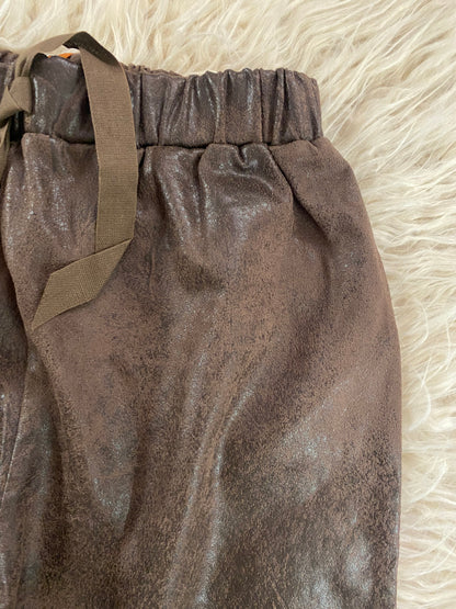 Pantalone eco pelle effetto vintage marrone