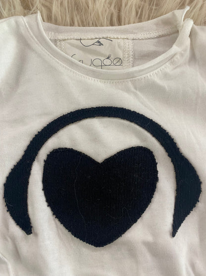 T-shirt jersey cotone bianco applicazione davanti cuore nero