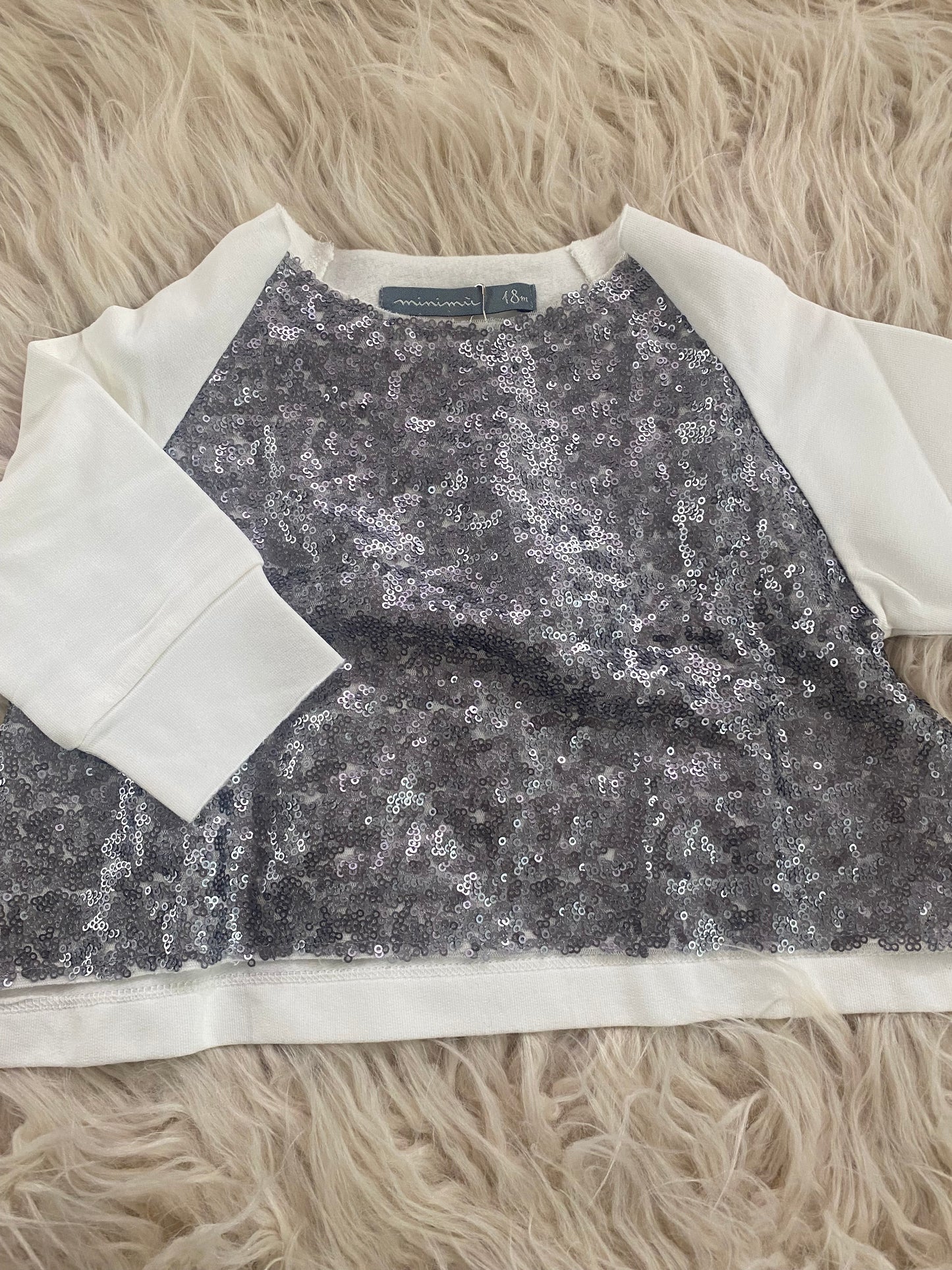 Maglia in felpa di cotone bianco con paillettes argento