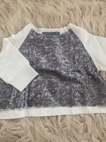 Maglia in felpa di cotone bianco con paillettes argento