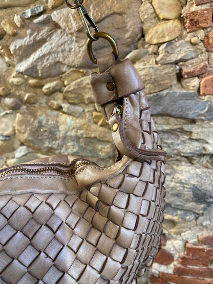 Tracolla Cécile pelle intrecciata taupe