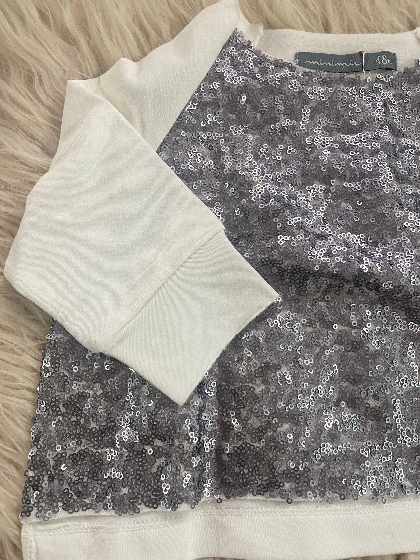 Maglia in felpa di cotone bianco con paillettes argento