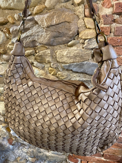 Tracolla Cécile pelle intrecciata taupe