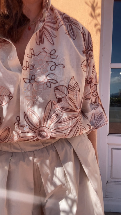 Camicia Fleur champagne e rose