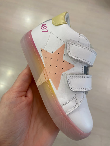 Sneakers in pelle bianca stella rosa