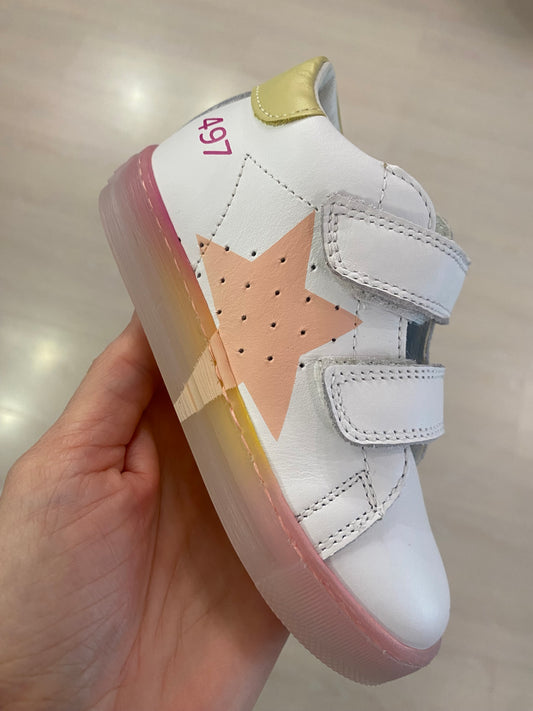 Sneakers in pelle bianca stella rosa