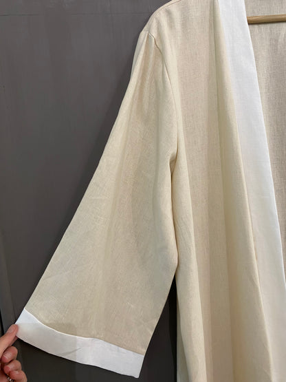 Charlotte Kimono donna in Lino e viscosa colore panna e bianco