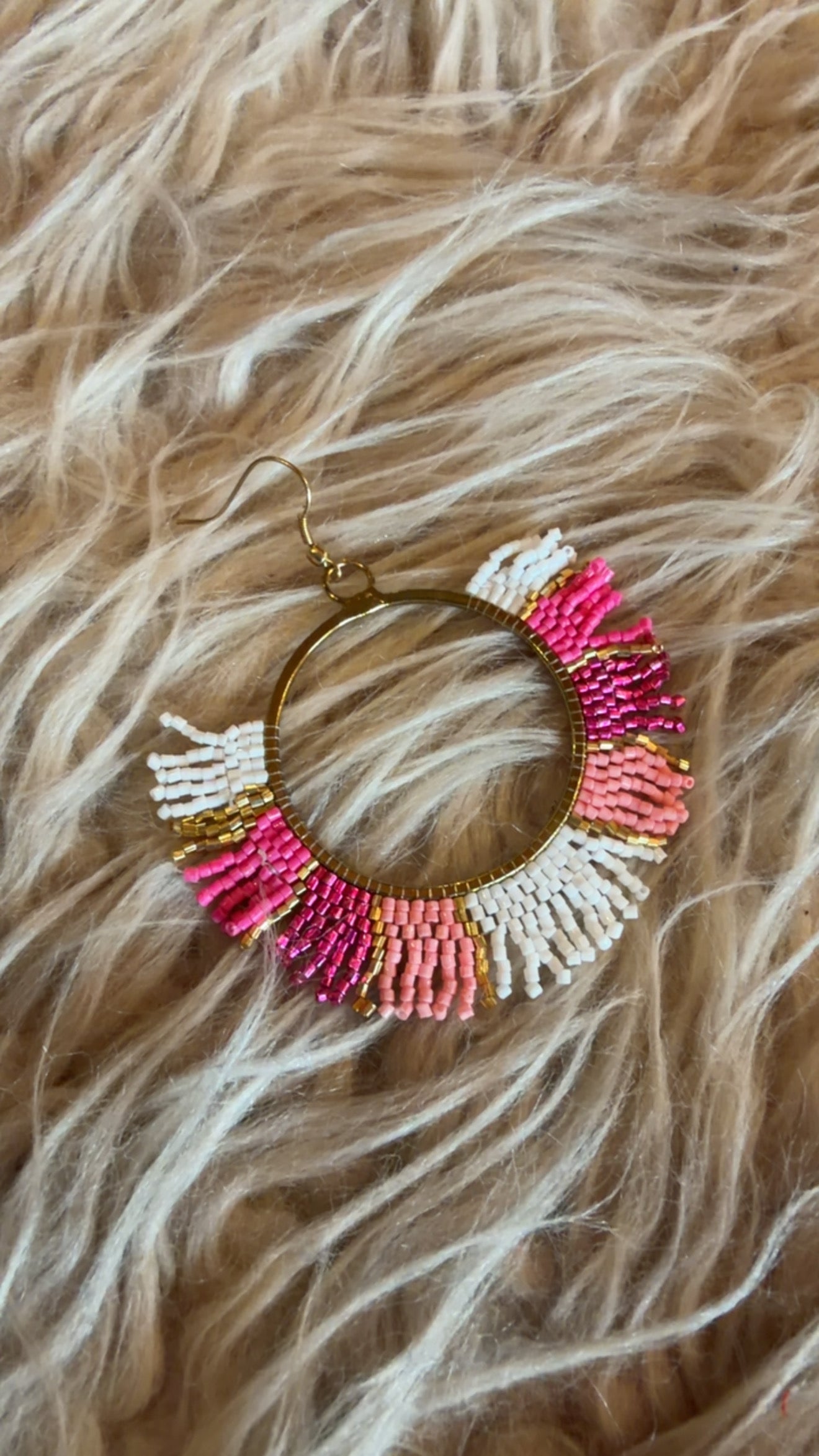 Orecchini Gipsy rosa bianco fuxia