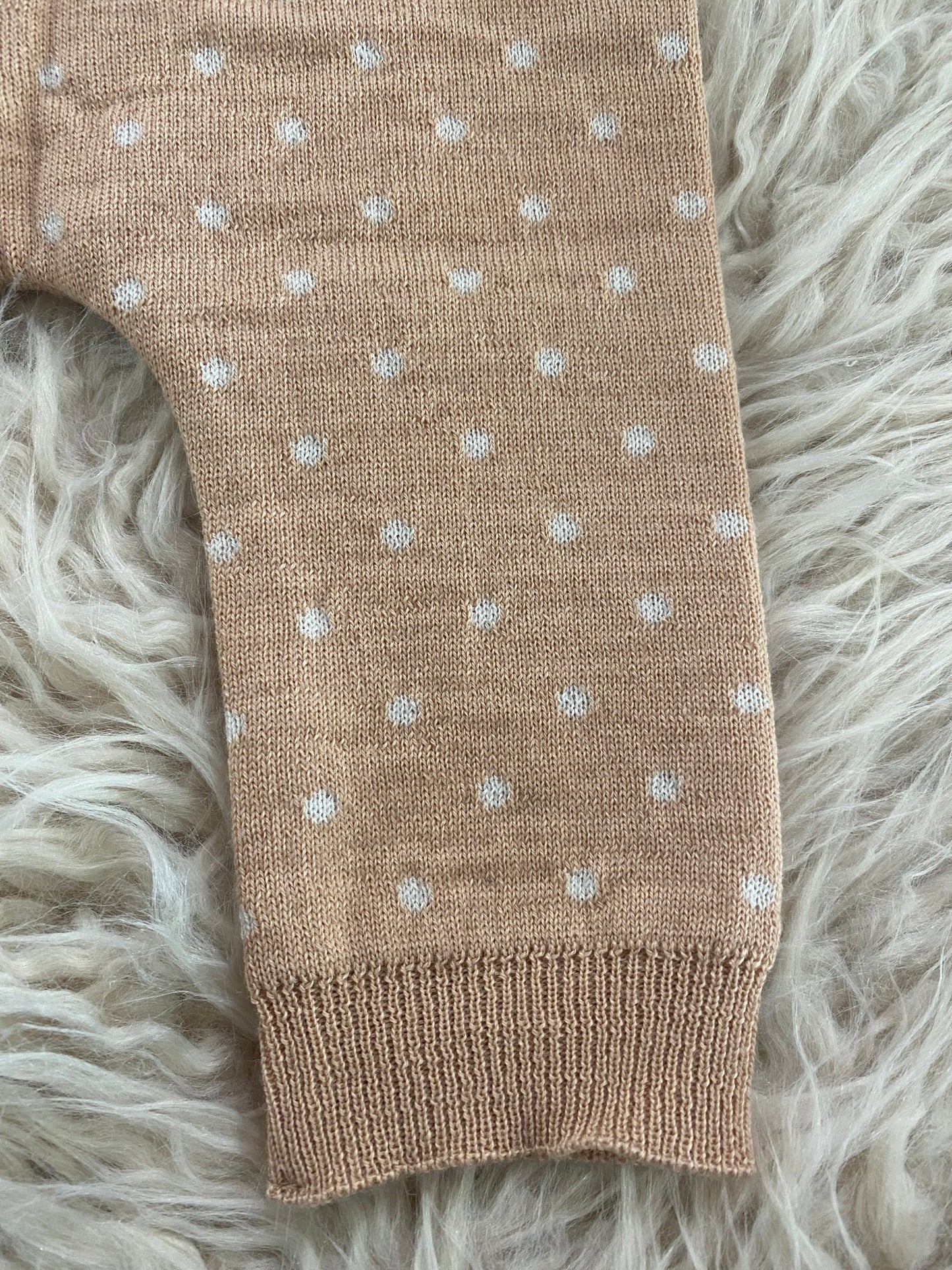 Pantaloni in maglia misto lana salmone pois panna