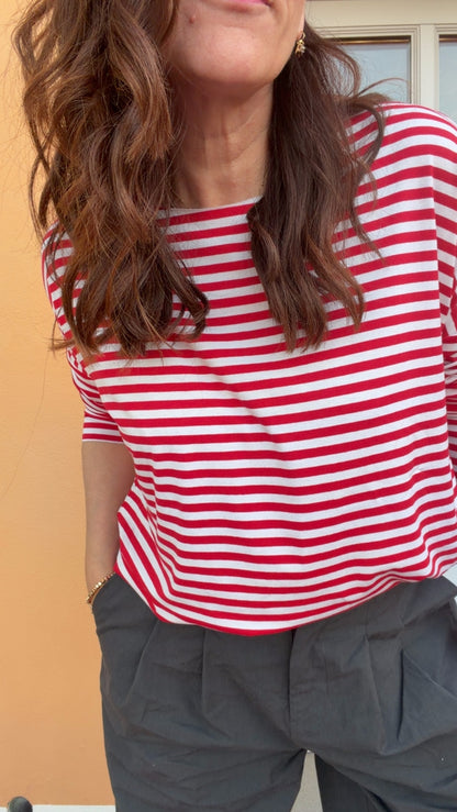 T-shirt Basic riga bianco rosso