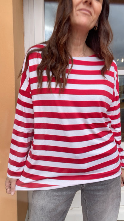 T-shirt Basic riga bianca rossa