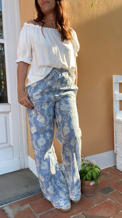 Pantalone Ricami azzurro