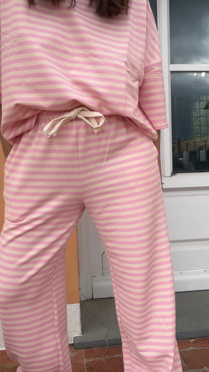 Completo Mimì righe rosa panna