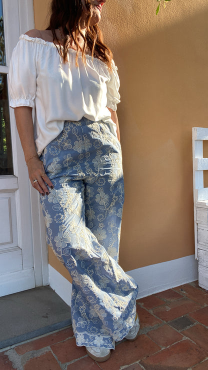 Pantalone Ricami azzurro