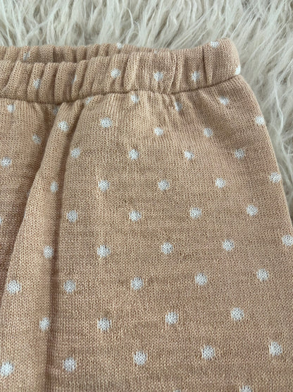 Pantaloni in maglia misto lana salmone pois panna