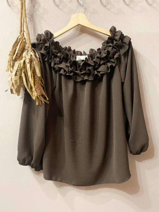 Volant blusa in viscosa colore cioccolato