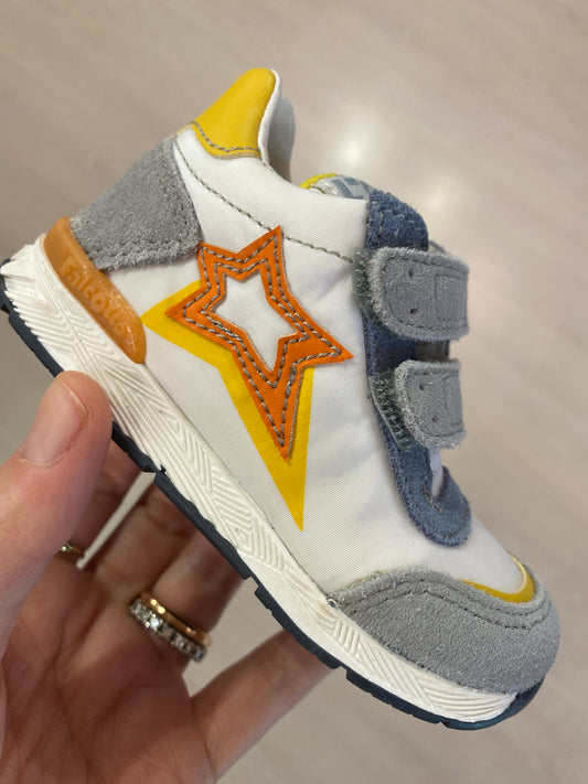 Sneakers in suede e tessuto tecnico bianco azzurro stella giallo arancio