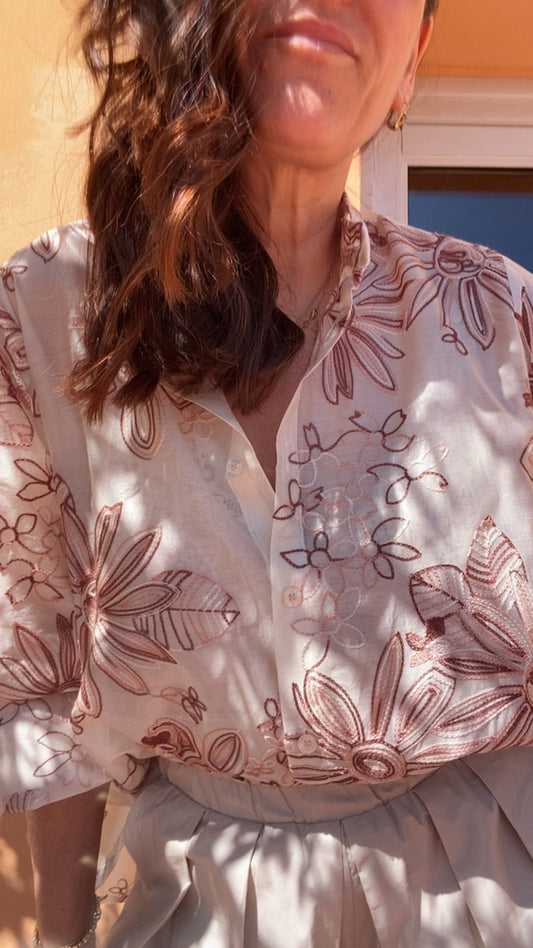 Camicia Fleur champagne e rose