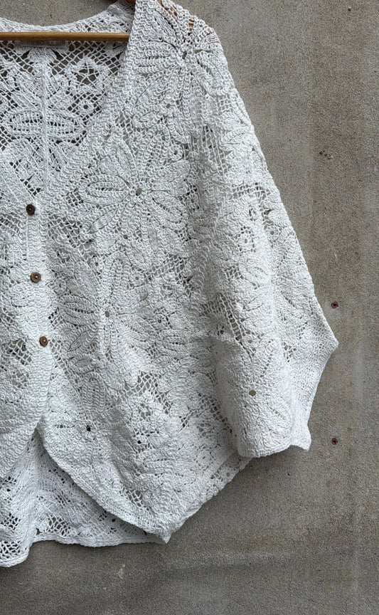 Cardigan Lea crochet bianco