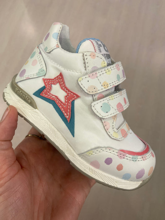 Sneakers in pelle e tessuto fantasia pois colorati